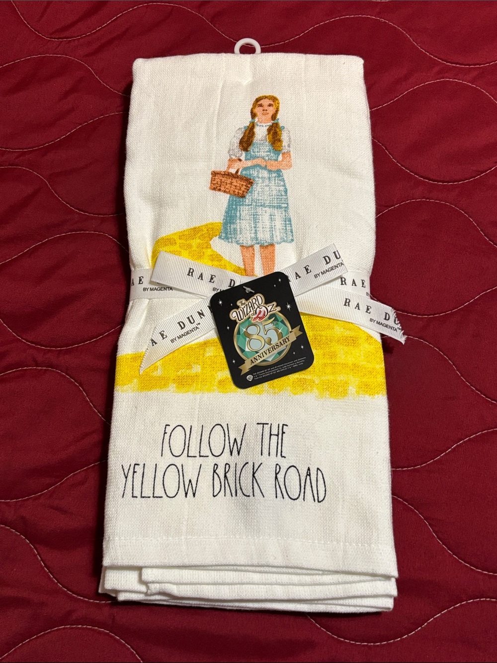 Rae Dunn White Kitchen Towel with Yellow Brick Road & Dorothy Illustration